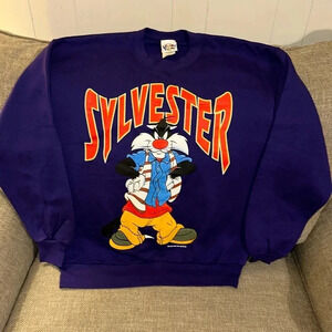 VTG 1996 Warner Bros. Looney Tunes Sylvester Crewneck Long Sleeve Sweatshirt LG